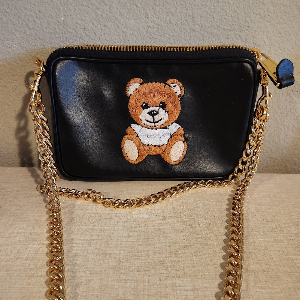Moschino Black Leather Teddy Purse